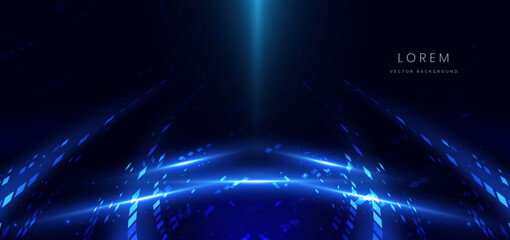 Wall Mural - futuristic glowing blue square pattern on dark blue background.