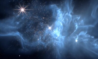 Wall Mural - Luminous Blue Nebula in Dark Cosmic Night Sky: A Detailed Celestial Exploration of Distant Stars and Glowing Gases, Featuring a Vast and Mysterious