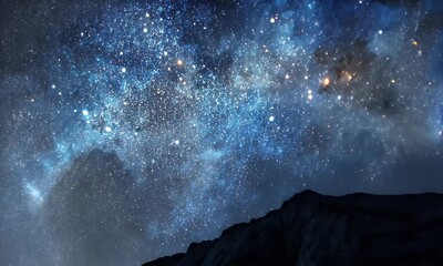 Wall Mural - Serene Night Sky Over Silhouetted Mountains: A Stunning Display of Milky Way Galaxy, Dark Blue Hues, and Twinkling Stars in a Breathtaking Celestial