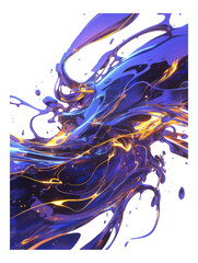 Wall Mural - Abstract splatters of blue and purple liquid with light streaks against a dark background transparent background