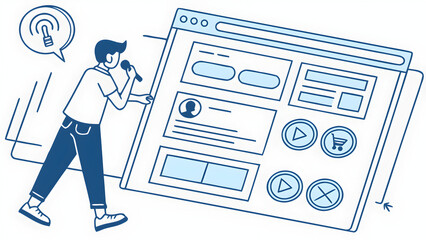 Flat vector blueprint of assistant layout with annotations