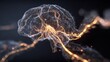 © Justlight - 3D rendering of brain circuitry affected by a movement disorder revealing flickering neuronal activity and erratic glowing limb trajectories.