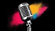 © volga - Retro microphone with colorful splash art background
