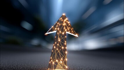 Wall Mural - dynamic low angle shot of futuristic arrow made of light on urban road surface