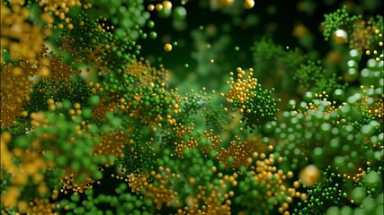 Wall Mural - dynamic abstract animation of colorful particles in motion with green and orange tones