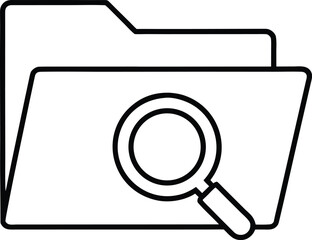 Clean line art icon of a folder with a magnifying glass isolated on transparent background