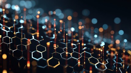 Wall Mural - abstract representation of technology intertwined with hexagonal patterns and glowing lights.