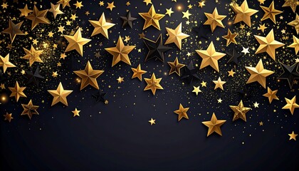 Wall Mural - abstract festive dark background with gold and black stars, new year, birthday, holidays celebration