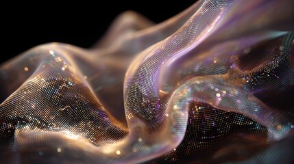 Wall Mural - gleaming laser beam dances across a fine silk surface, revealing a delicate code encoded into the fa