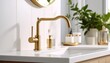 © Andesgn 04 - Elegant gold faucet and accessories create a luxurious modern bathroom interior design statement today