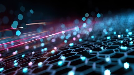 Wall Mural - abstract digital background with glowing hexagonal pattern and colorful lights, representing futuris