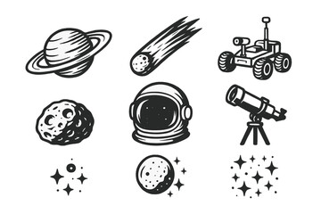 Wall Mural - exploring the cosmos with planets, comets, rovers, and telescopes in a cosmic theme