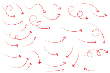 Wall Mural - arrows hand drawn doodle icons set. curved cartoon arrows sketches collection. flat and thin pointer