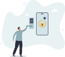 Smart door lock with digital smartphone key access.human life.