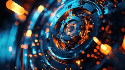 Wall Mural - futuristic abstract digital background with blue and orange highlights