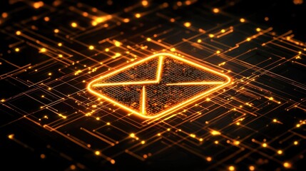 Wall Mural - digital network concept with neon lights and geometric shape