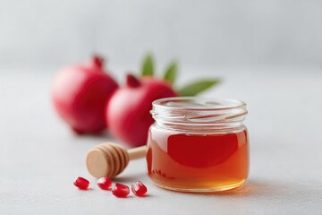 Wall Mural - rosh hashanah celebration with pomegranate and honey on clean white background