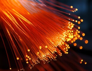 Wall Mural - close up of illuminated orange fiber optic cables