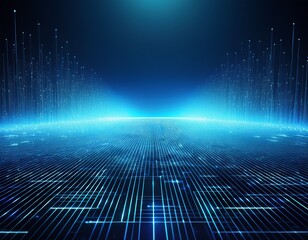 Wall Mural - sea of data submerged in the metaverse abstract floor technology background with blue led light