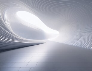 Wall Mural - abstract wavy architecture space with empty concrete floor soft white sci fi interior background 3d 