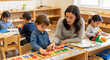 © Anisgott - Young Student and Teacher Engaged in Language Activity with Montessori Moveable Alphabet in Collaborative Classroom