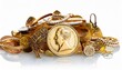 © Emily - pile of old gold scrap jewelry and krugerrand coin isolated on transparency photo