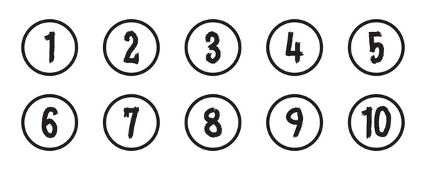 Wall Mural - bullet points icon set in line style, simple round numbers in flat style, set of 1-10 numbers simple