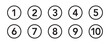 © Kaium007 - Bullet Points icon set in line style, Simple round numbers in flat style, Set of 1-10 numbers simple black symbol sign for apps, UI, and website, vector illustration.