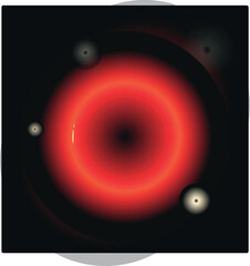 Wall Mural - abstract illustration depicting a red planet emanating energy, surrounded by dark matter and satelli