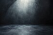 © Ryu - Dark, smoky stage or studio backdrop.  A spotlight illuminates a haze of gray smoke.  Concrete floor, low light, dramatic