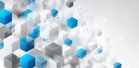 Wall Mural - background with abstract geometric hexagons and cubes in white, grey, and blue colors for a technolo