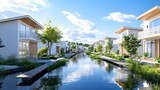 Revitalized urban neighborhood with modern canal side homes