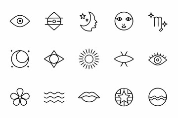 an elevated line art series blending abstract features with celestial and sacred elements. ideal for
