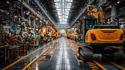 Naklejka na meble Industrial factory line, excavators, robots