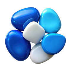 Wall Mural - 3d smooth blue and white pebbles isolated on transparent background