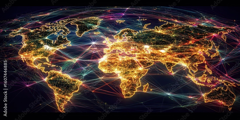 Global Network Illuminated World Map Showing Connections Stock ...