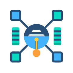 Abstract network connection with blocks in teal and blue