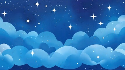 Wall Mural - Celestial Serenity: A captivating illustration of a night sky dotted with twinkling stars and fluffy clouds, perfect for evoking feelings of peace and wonder.