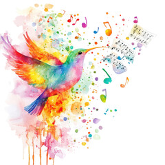 Wall Mural - colorful hummingbird symphony: a vibrant hummingbird, adorned with a rainbow of hues, gracefully car