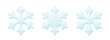 © Heiness - Set of realistic glossy 3d snowflake icons. Blue plastic snowflakes isolated on white background. Decoration design element for weather forecast, winter sale banner, greeting card. Vector illustration