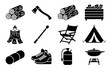 © Vector Stock - Collection of camping and outdoor gear icons silhouette isolated on white background