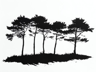  Silhouettes of five pine trees