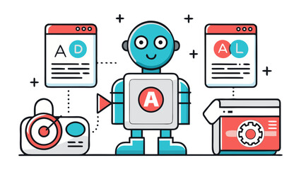 Illustration of ai robot automation machine learning artificial intelligence technology system process algorithm data transparent background