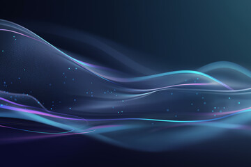 Ultra-detailed dark abstract tech background with glowing fluid lines and digital particles in blue and violet tones, futuristic concept for IT, SaaS, AI, innovation, data and network design
