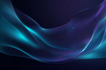Ultra-detailed dark abstract tech background with glowing fluid lines and digital particles in blue and violet tones, futuristic concept for IT, SaaS, AI, innovation, data and network design
