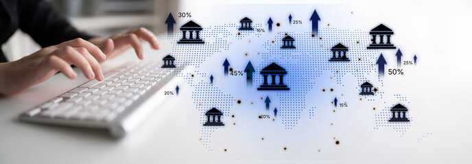 Wall Mural - Online banking and digital banking innovation combining finance and technology, optimizing online banking systems, mobile banking services, and fintech for seamless experience. Spline