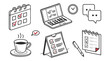 © MdAzgor - Calendar laptop coffee clock chat bubbles checklist and pen