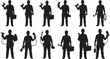© RabiaAktar - Silhouettes of construction workers with tools and briefcases, silhouette, construction worker, builder, craftsman, contractor, man, male, person, worker, labor, manual labor, tools, drill, hammer, pa