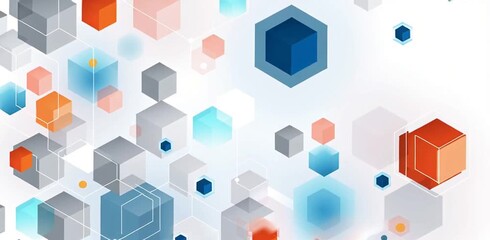 Wall Mural - abstract background with hexagons and cubes in grey, white, and blue colors digital technology conce