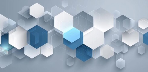 Wall Mural - abstract background with hexagons and cubes in grey, white, and blue colors for a technology or busi